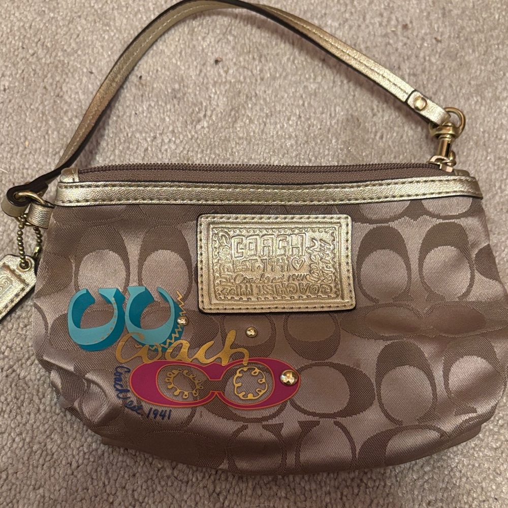 Coach Brown and Gold Signature Wristlet